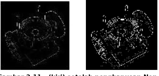 Gambar 2.11 – (kiri) setelah penghapusan Non-Maximum, (kanan) Thresholding ganda