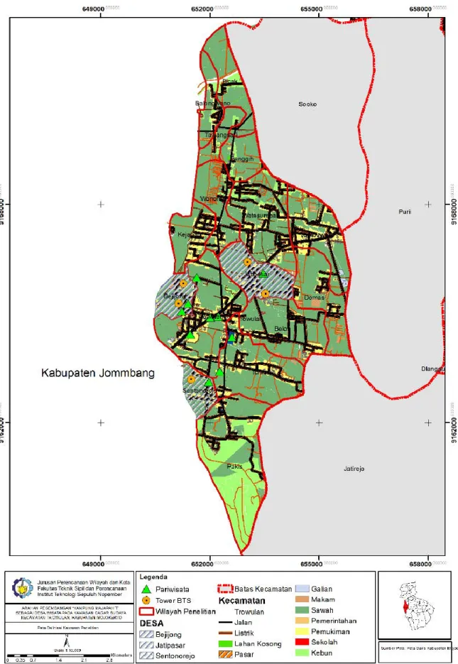 Gambar 1.  1 Wilayah Penelitian  Sumber: Peta Garis Kabupaten Mojokerto, 2012 