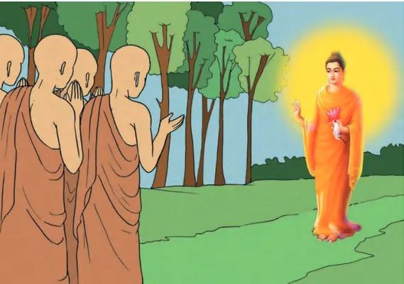 Gambar 1.17 Para Bhikkhu Menghormat Buddha dengan Cara Berdiri
