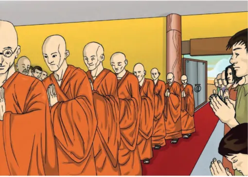 Gambar 1.18 Para Umat Menghormat Para Bhikkhu dengan Cara Berdiri