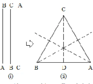 Gambar  (i)  disamping  menunjukkan  gambar  tiga  garis  lurus  yang  sama  panjang  yaitu  AB=BA=CA