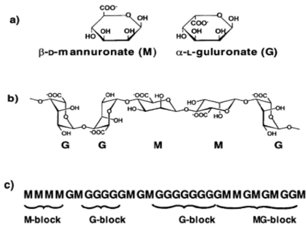 Gambar 22.5: Struktuc. distrur kimia algribusi monoginat (a. monomer) nomer alginnat, b