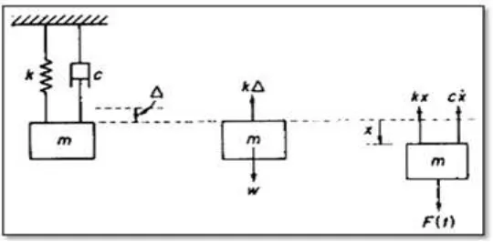 Gambar 2.8. Sistem Pegas Massa dan Diagram Benda Bebas (William 