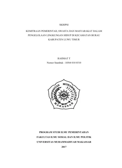 SKRIPSI KEMITRAAN PEMERINTAH, SWASTA DAN MASYARAKAT DALAM PENGELOLAAN ...