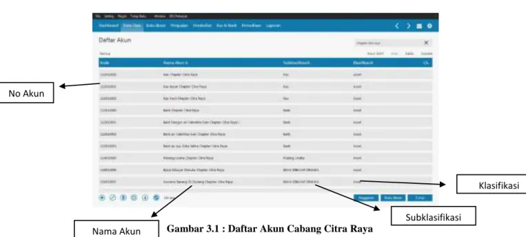 Gambar 3.1 : Daftar Akun Cabang Citra Raya