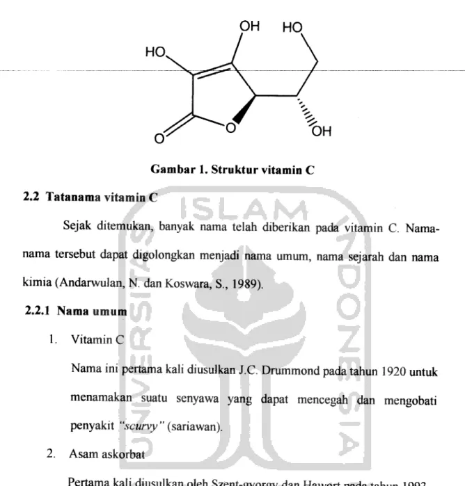Gambar 1. Struktur vitamin C 2.2 Tatanama vitamin C