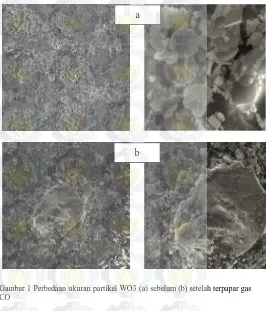 Gambar 2 merupakan perbandingan hasil uji XRD pada sampel sebelum dan setelah terpapar gas CO