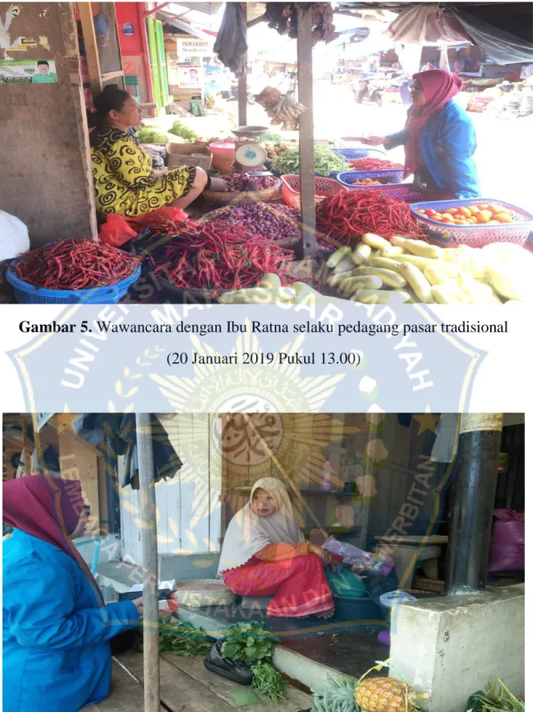 Gambar 5. Wawancara dengan Ibu Ratna selaku pedagang pasar tradisional   (20 Januari 2019 Pukul 13.00) 