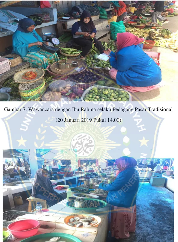 Gambar 7. Wawancara dengan Ibu Rahma selaku Pedagang Pasar Tradisional  (20 Januari 2019 Pukul 14.00) 