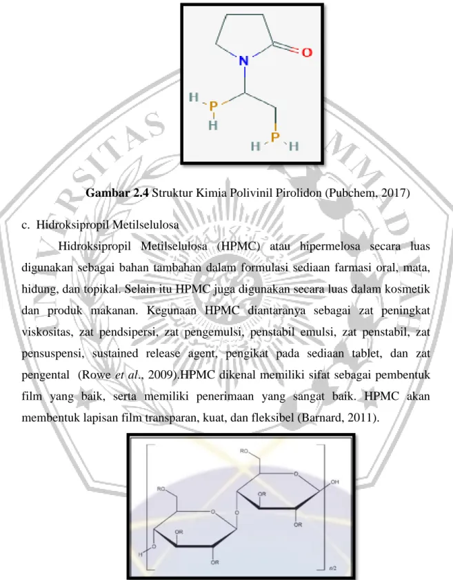 Gambar 2.4 Struktur Kimia Polivinil Pirolidon (Pubchem, 2017)  c.  Hidroksipropil Metilselulosa 