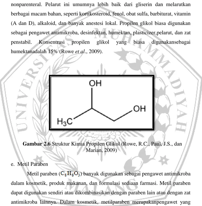 Gambar 2.6 Struktur Kimia Propilen Glikol (Rowe, R.C., Paul, J.S., dan   Marian, 2009) 