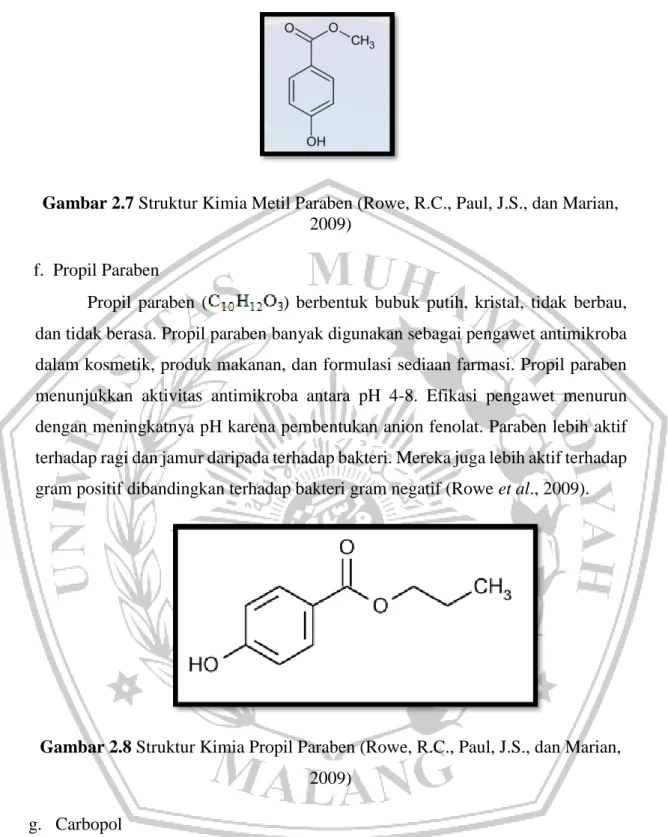 Gambar 2.7 Struktur Kimia Metil Paraben (Rowe, R.C., Paul, J.S., dan Marian,  2009) 