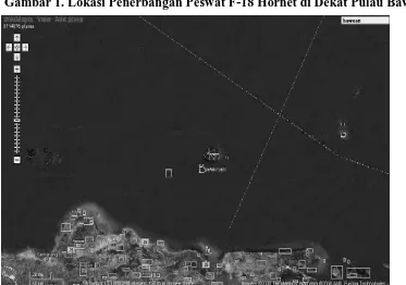 Gambar 1. Lokasi Penerbangan Peswat F-18 Hornet di Dekat Pulau Bawean 