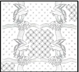 Gambar VI:  Gambar rancangan alternatif 1 motif burung elang Jawa (Karya Aghnia Dalila Azizah : 2015) 
