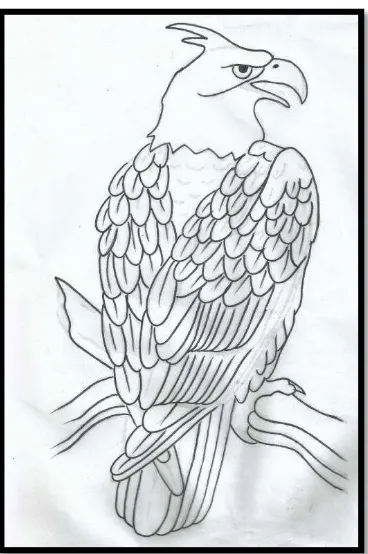 Gambar VIII:  Gambar rancangan alternatif 3 motif burung elang Jawa (Karya Aghnia Dalila Azizah : 2015) 