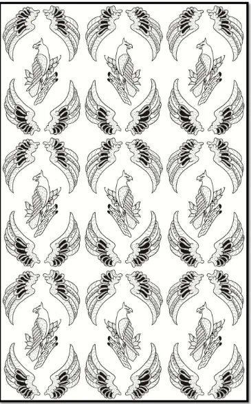 Gambar XXXII: Pola batik motif burung elang Jawa “Sayap Pelindung”(Sumber: Karya Aghnia Dalila Azizah, 2015) 