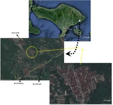 Gambar 1. Posisi Lokasi Penelitian terhadap   Pulau Bali dan desa-desa sekitarnya 