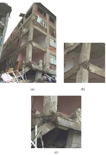 Gambar 1. 2 (a) Keruntuhan sebagian bangunan akibat kegagalan hubungan balok kolom di Izmit, Turki, 17 Agutus 1999