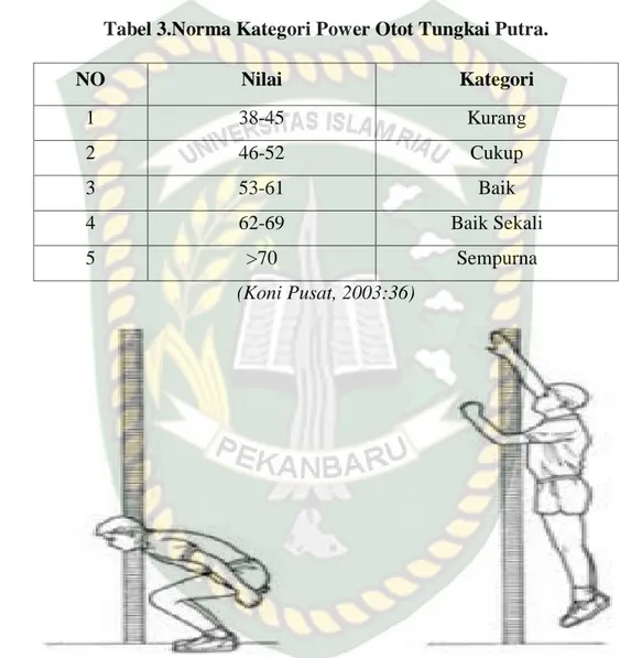 Tabel 3.Norma Kategori Power Otot Tungkai Putra. 