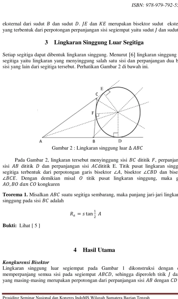 Gambar 2 : Lingkaran singgung luar ∆ 