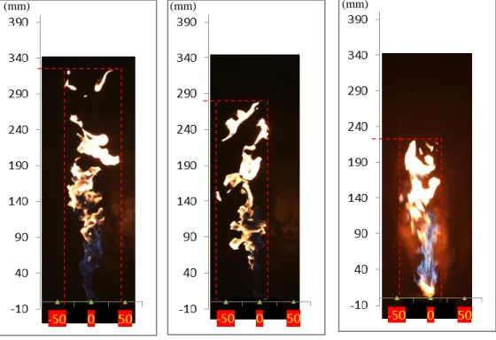 Gambar 10.  Visualisasi api direct photograph: (a) nozzle DD (b) nozzle DL (c) nozzle TP