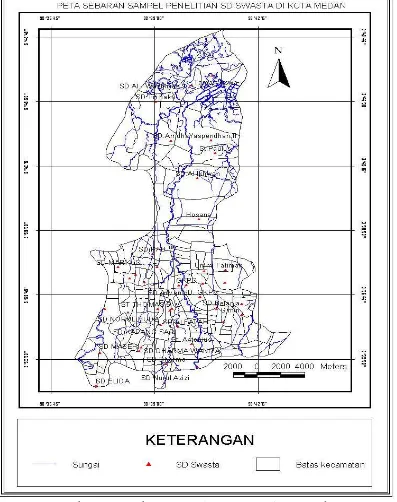 Gambar 3. Peta sebaran sampel SD Swasta Di Kota Medan 