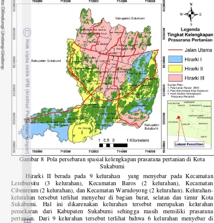 Gambar 8  Pola persebaran spasial kelengkapan prasarana pertanian di Kota 