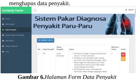 Gambar 7.Halaman Relasi Gejala & Penyakit