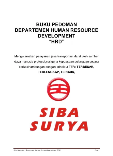 BUKU PEDOMAN DEPARTEMEN HUMAN RESOURCE DEVELOPMENT HRD