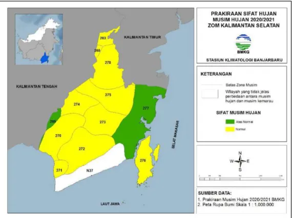 Gambar 6. Prakiraan Sifat Hujan Musim Hujan 2020/2021 ZOM Kalimantan Selatan 