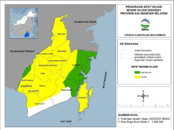 Gambar 10. Prakiraan Sifat Hujan Musim Hujan 2020/2021  Provinsi Kalimantan Selatan 