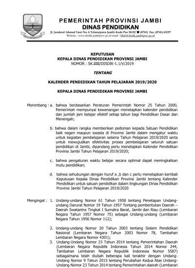 KEPUTUSAN KEPALA DINAS PENDIDIKAN PROVINSI JAMBI NOMOR : SK.232/DISDIK ...