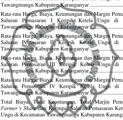 Tabel 18.  Pendidikan Responden Lembaga Pemasaran Keripik Ketela Ungu  di Kecamatan Tawangmangu Kabupaten Karanganyar ....................
