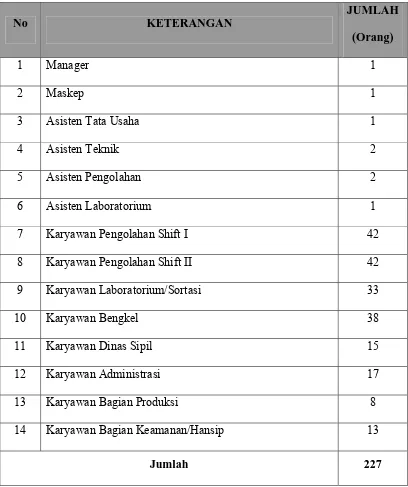 Tabel 2.1. Susunan dan Jumlah Tenaga Kerja PTPN III PKS Rambutan 