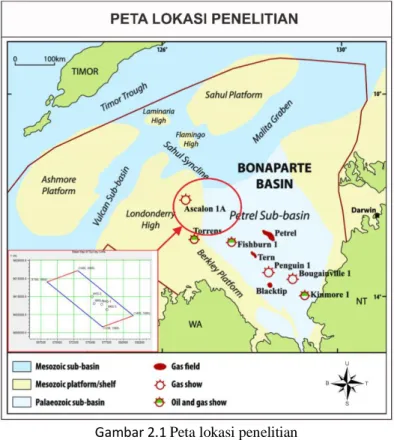 Gambar 2.1 Peta lokasi penelitian   pada Cekungan Bonaparte (Earl, 2004). 