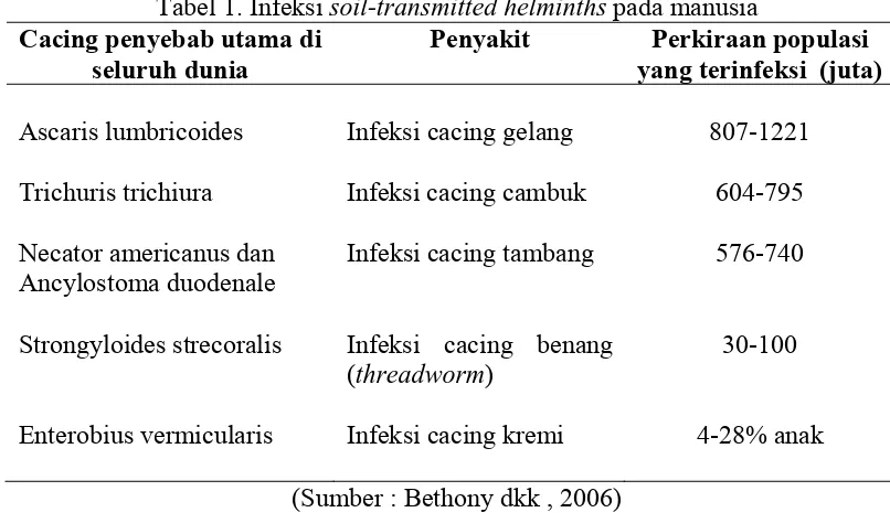 Tabel 1. Infeksi soil-transmitted helminths pada manusia 