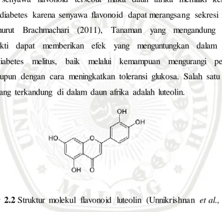 Gambar  2.2 Struktur  molekul  flavonoid  luteolin  (Unnikrishnan  et al., 2014) 