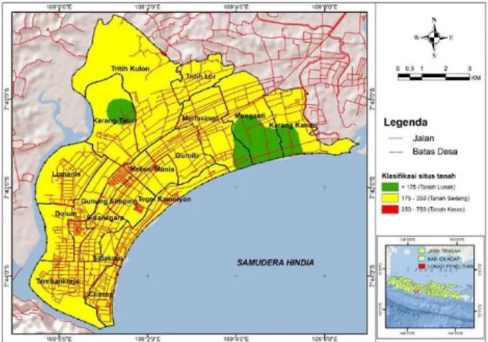 Gambar 2.   Klasifikasi  situs  tanah  Kota  Cilacap  Jawa  Tengah  berdasarkan data Vs 30