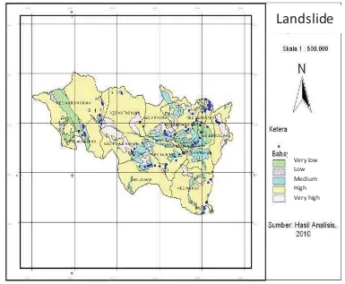 Figure 2: Map of landslide hazard class in Karo Regency  