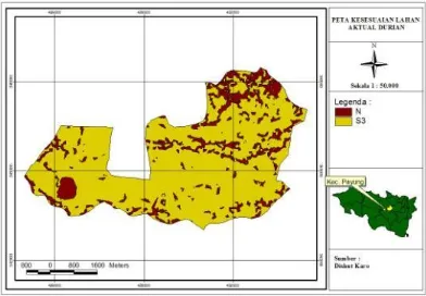 Gambar 5. Peta kelas kesesuaian lahan aktual Durian (Durio zibethinusi) 