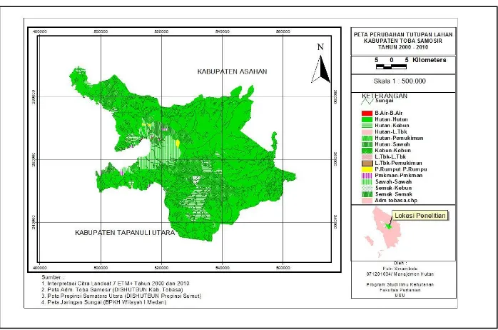 Gambar 1. Peta perubahan tutupan lahan Kabupaten Toba Samosir periode Tahun 2000-2010 