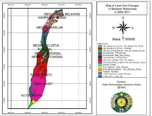 Figure 2. Map of Land Use Changes in Belawan Watershed in 2000-2011 