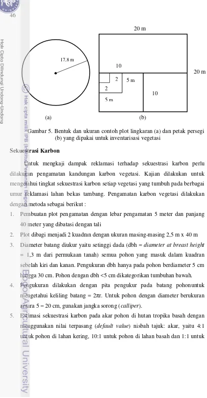 Gambar 5. Bentuk dan ukuran contoh plot lingkaran (a) dan petak persegi 