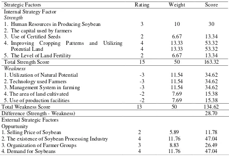 Table 1. Category Assessment of Internal and External Factors 
