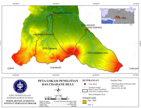 Gambar 1 Peta lokasi penelitian Daerah Aliran Sungai Cisadane.
