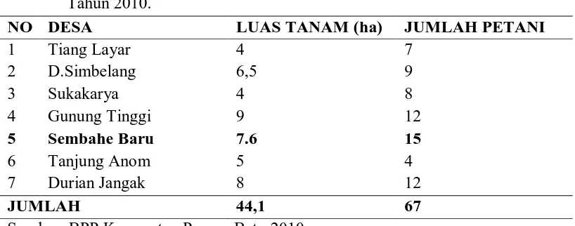 Tabel  2. Luas Tanam, Jumlah Petani Per Desa di Kecamatan Pancur Batu   