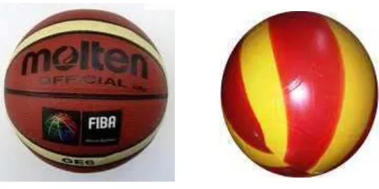 Gambar 2. Bola Basket Standar Dimodifikasi Dengan Bola Plastik.
