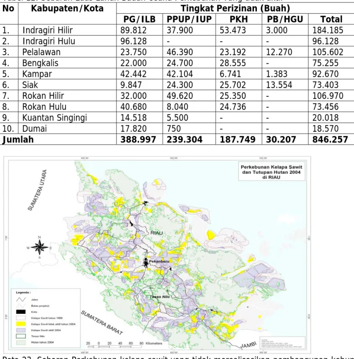 Tabel 12. Sebaran Luas Lahan Badan Usaha Perkebunan Yang tidak aktif  Tingkat Perizinan (Buah) No Kabupaten/Kota 