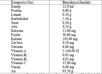 Tabel 1: Kandungan dan komposisi gizi buah melon per 100 gram bahan 