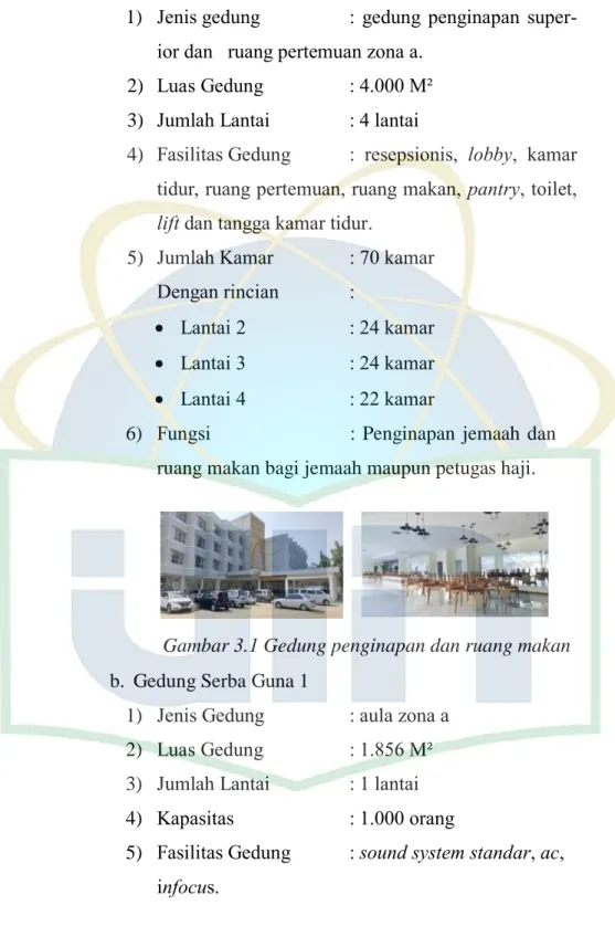 Gambar 3.1 Gedung penginapan dan ruang makan  b. Gedung Serba Guna 1